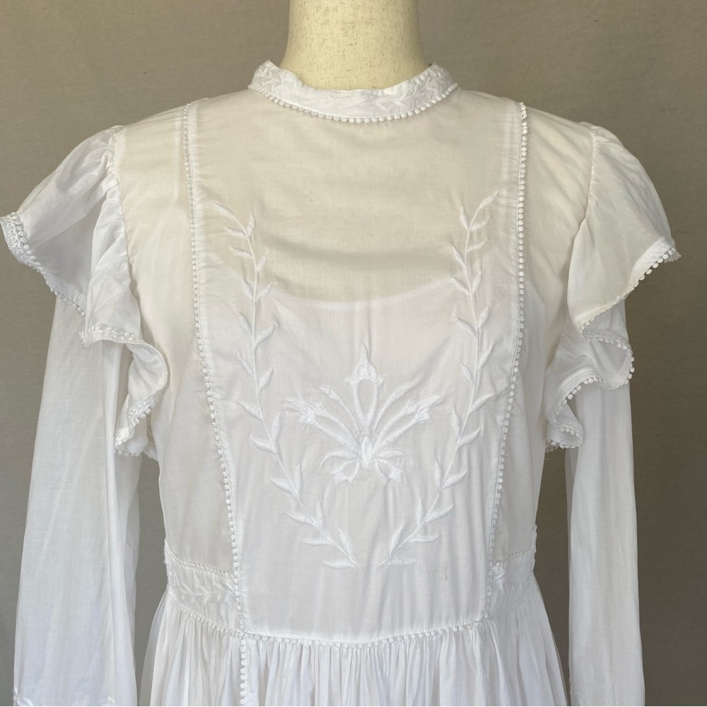 Banana Republic Esme Embroidered Ruffled Mini Dress Bishop Sleeves - Picture 3 of 16